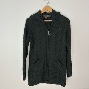 Inis Crafts Cable-Knit Hooded Irish Cardigan
